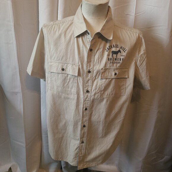 Men's Techstyles S/S button front shirt Jackass Hill Brewery - L - Beige color - Picture 1 of 10